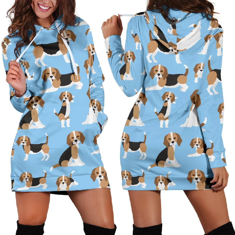 Beagle Dog Blue Background Pattern Women'S Hoodie Dress