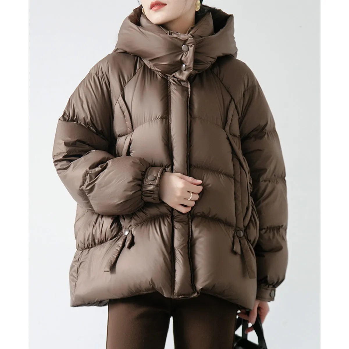 White Goose Down Down Jacket Women's Stand Collar Hooded Mid-Length Warm Jacket