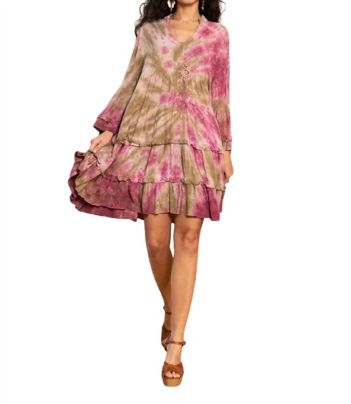 Calypso Tie Dye Dress In Wine