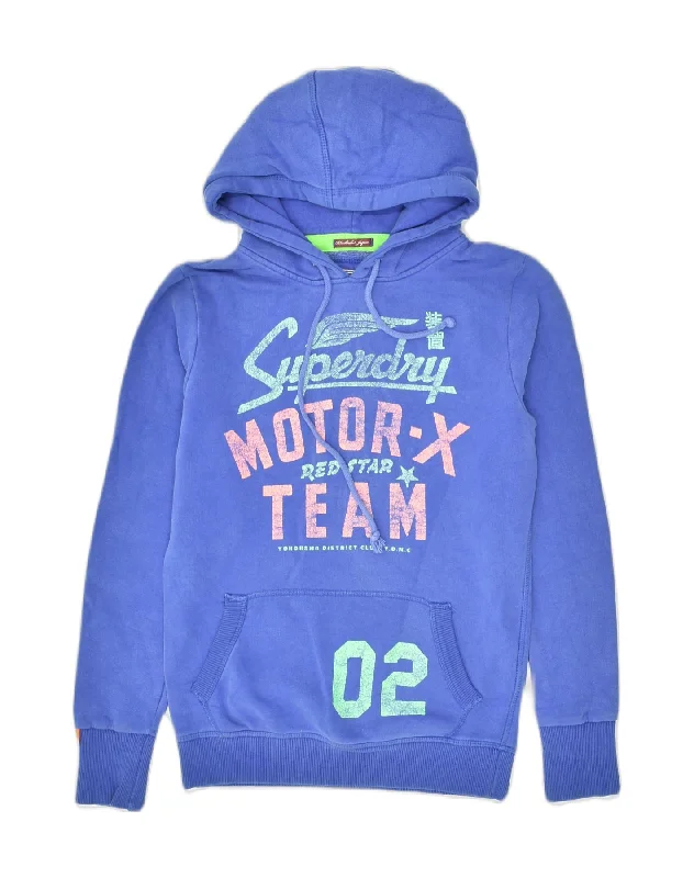 SUPERDRY Womens Graphic Hoodie Jumper UK 8 Small Blue Polyester