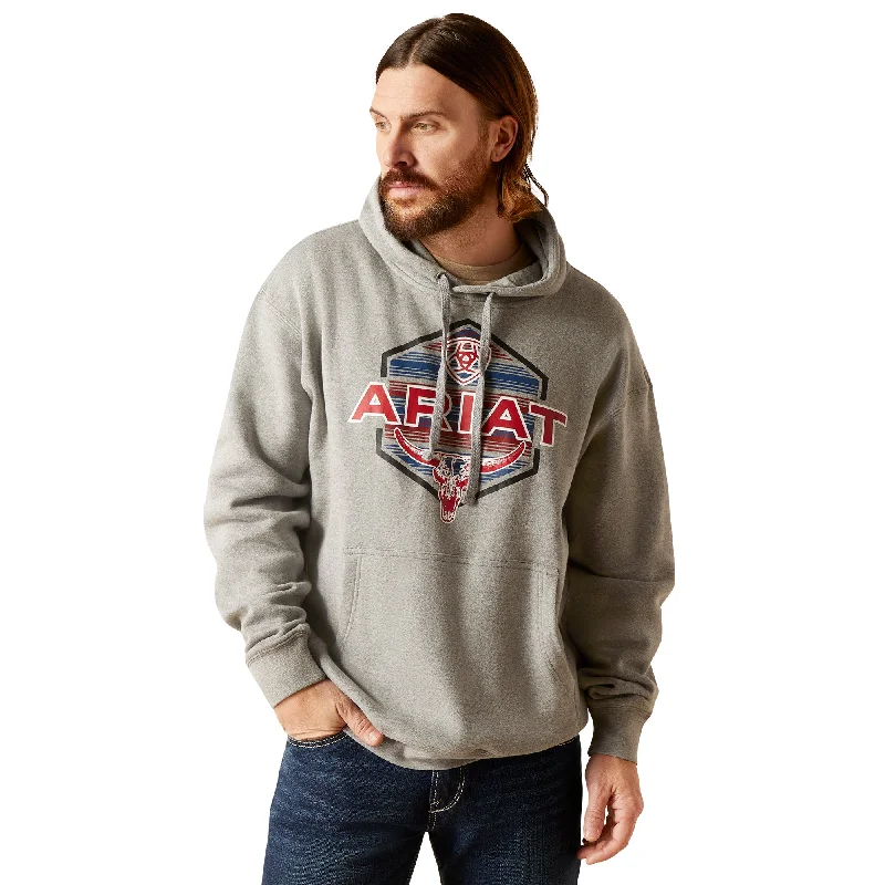 Ariat Men's Hex Horns Light Grey Heather Hoodie 10046651