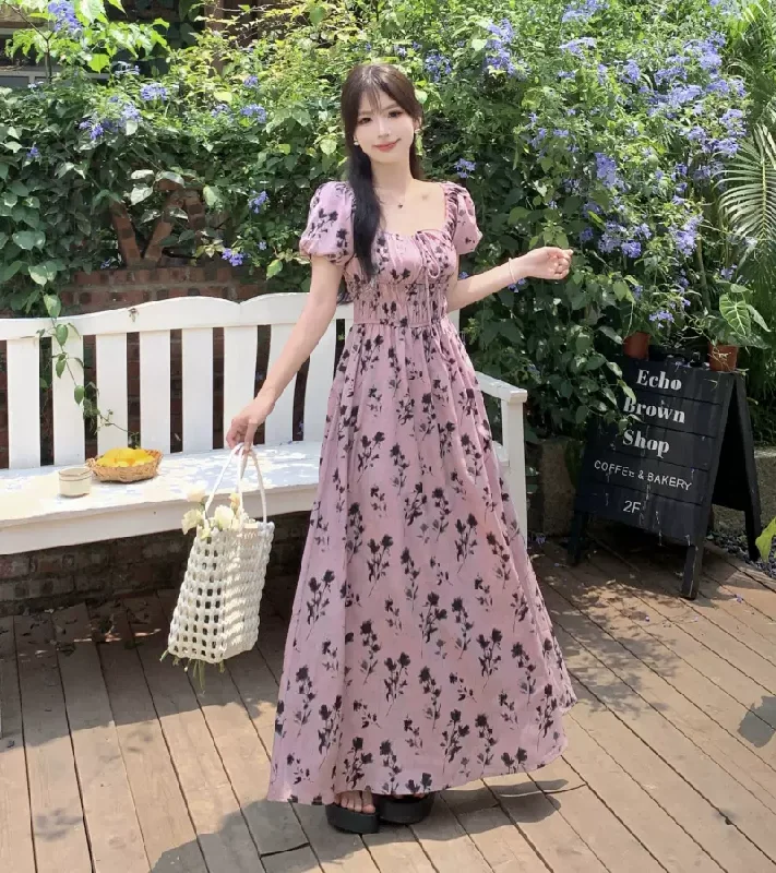 Plus Size Korean Floral Cottage Midi Dress