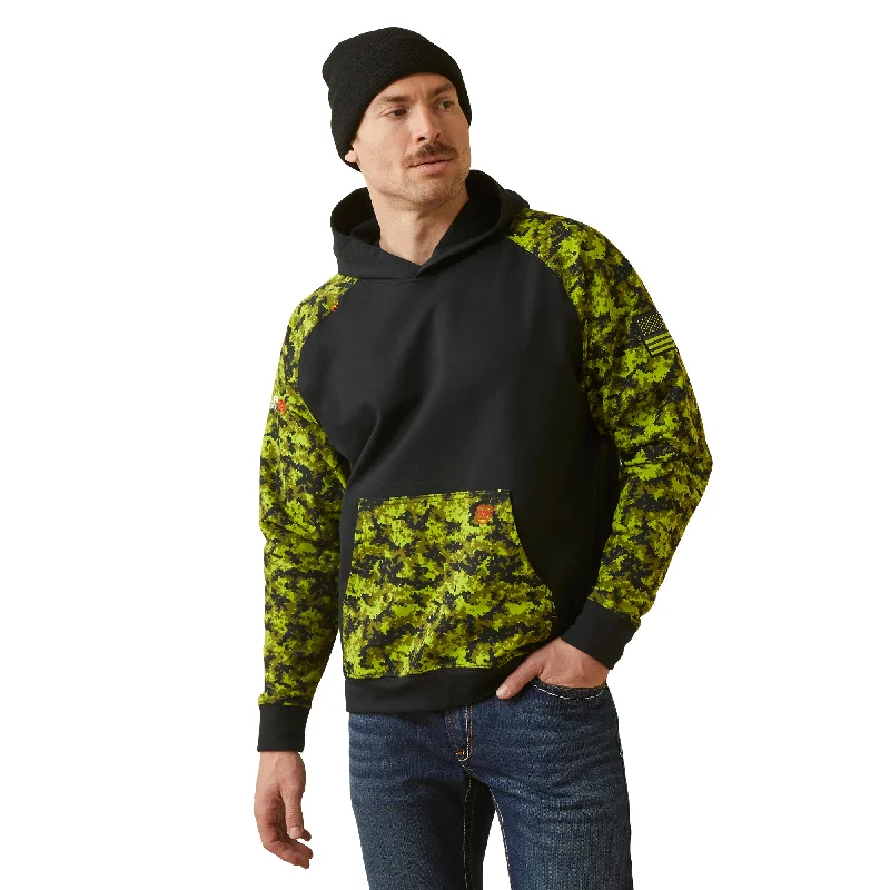 Ariat Men's FR DuraStretch Patriot Camo Black & Lime Hoodie 10046610