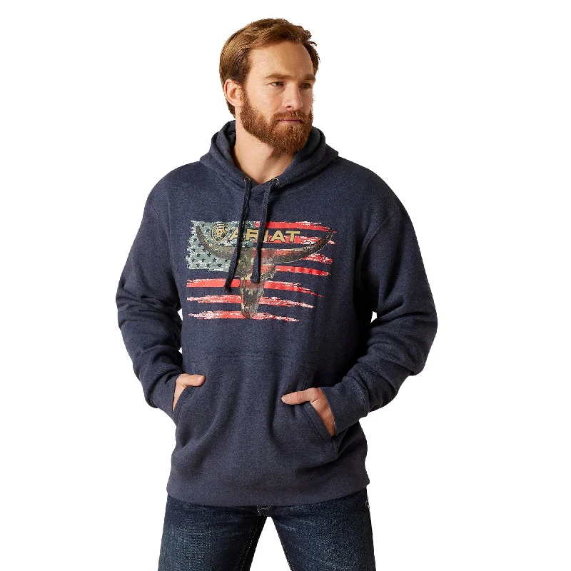 Ariat Men's American Steer Navy Heather Hoodie 10046623