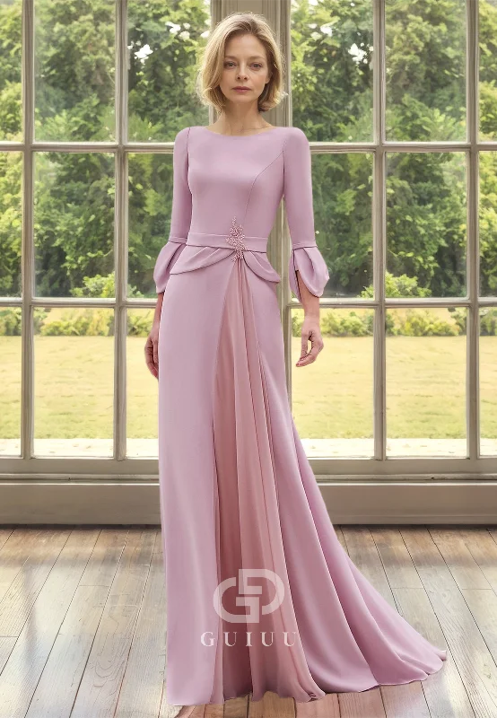 Sheath Bateau 3/4 Sleeves Long Mother of the Bride Dress