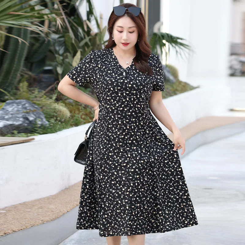 (4XL-8XL) Plus Size Ditsy Floral Chiffon Dress (EXTRA BIG SIZE)