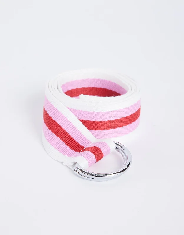 Portsea D-Ring Belt - White/Pink/Red