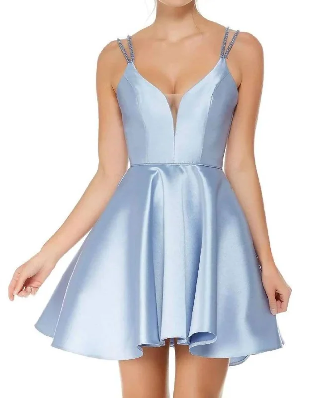 Double Beaded Strap Mikado Prom Dress In French Bluee