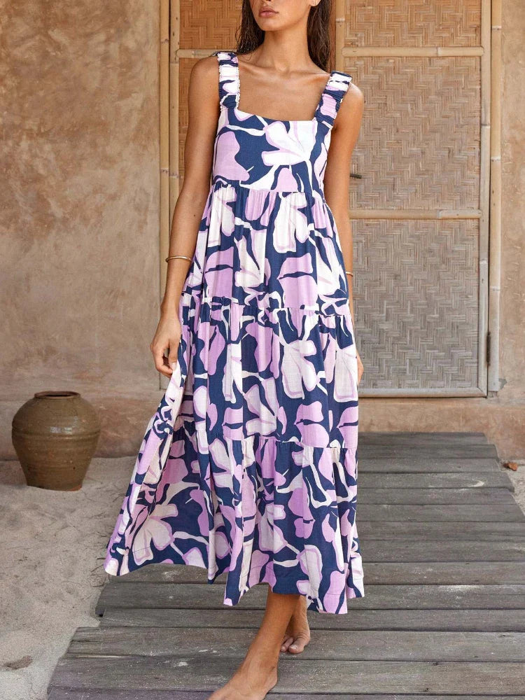 Instant Savings Pleated Beach for Women Holiday Strap A- Line Floral Printed Long Maxi Dress Instant Savings Pleated Beach for Women Holiday Strap A- Line Floral Printed Long Maxi Dress