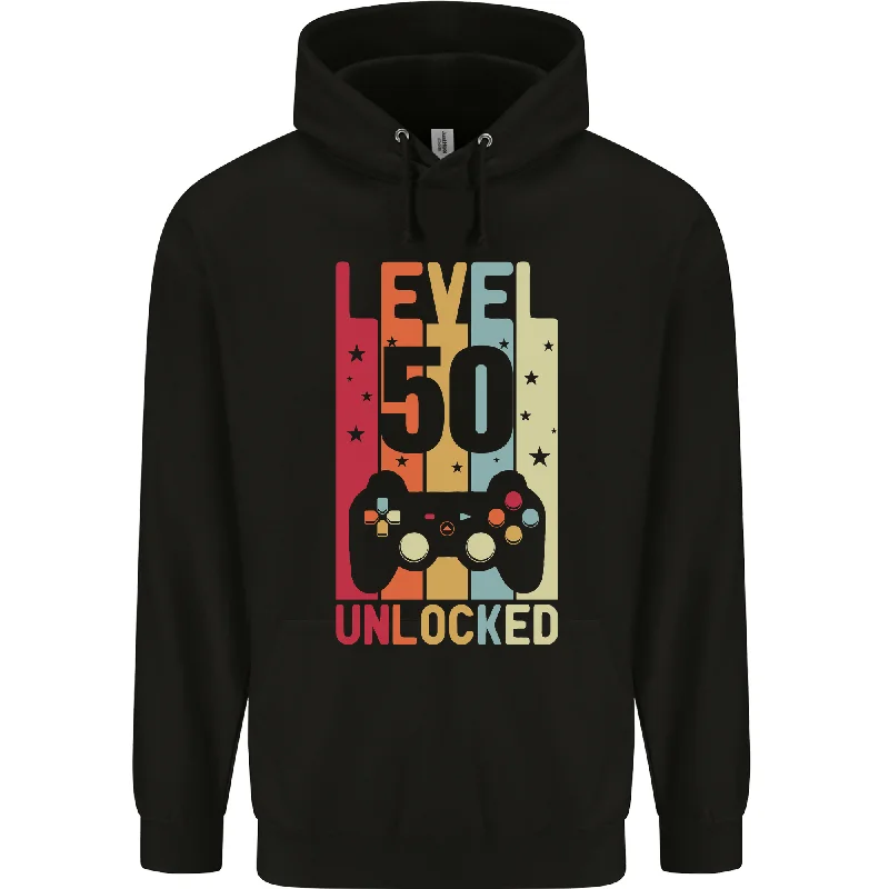 50th Birthday 50 Year Old Level Up Gaming Mens 80% Cotton Hoodie