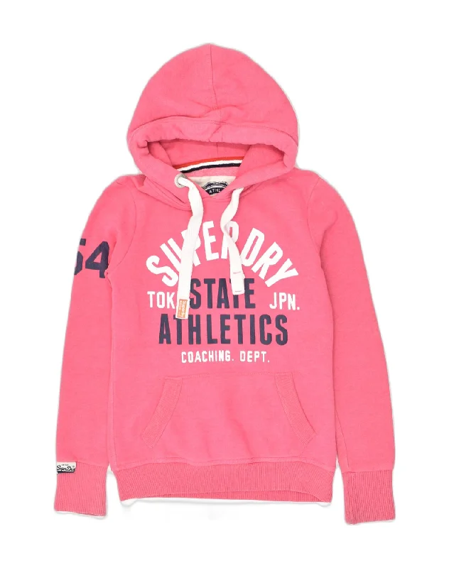 SUPERDRY Womens Graphic Hoodie Jumper UK 4 XS Pink Cotton