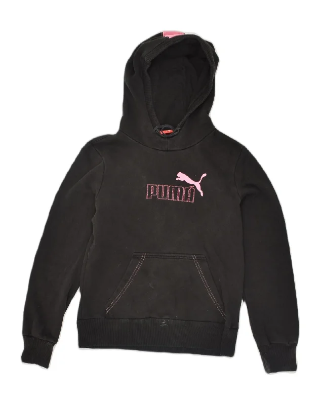 PUMA Womens Graphic Hoodie Jumper UK 10 Small  Black Cotton