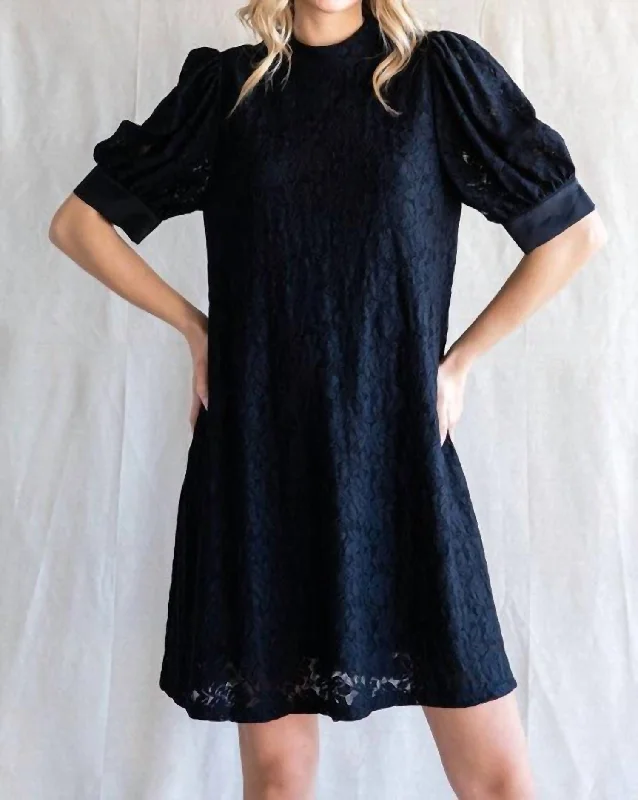 Low Mock Neck Lace Dress In Black