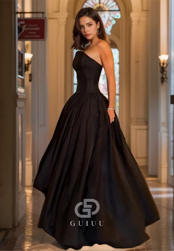 A Line Strapless Simple Black Long Prom Formal Dress