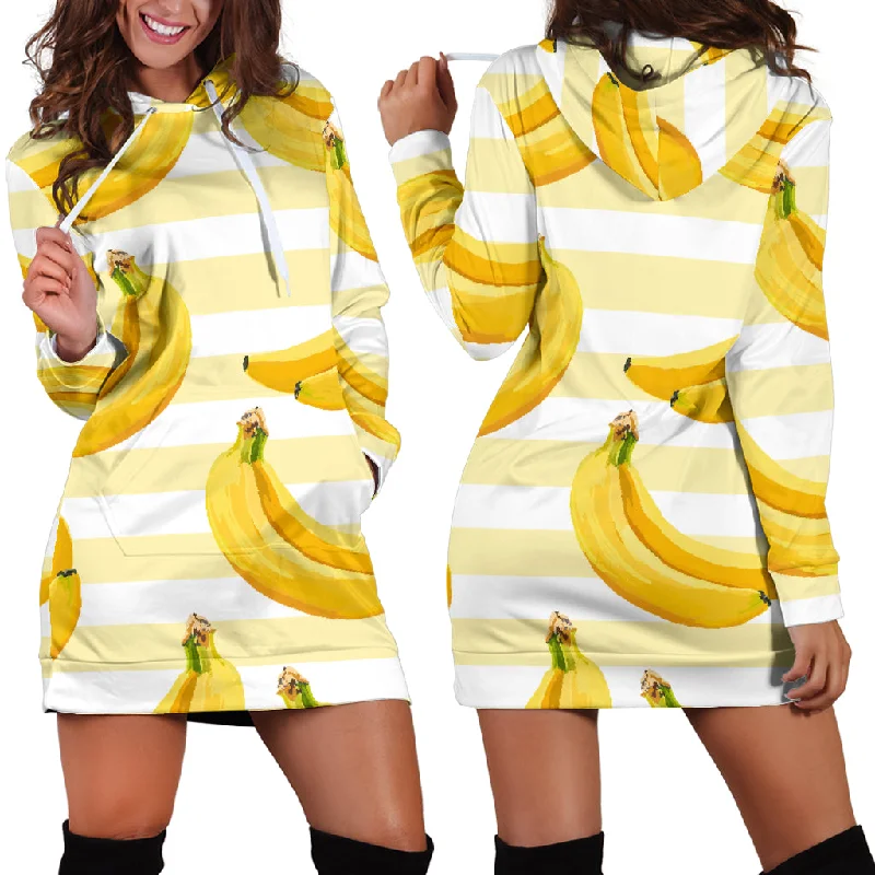 Banana Pattern Blackground Women'S Hoodie Dress