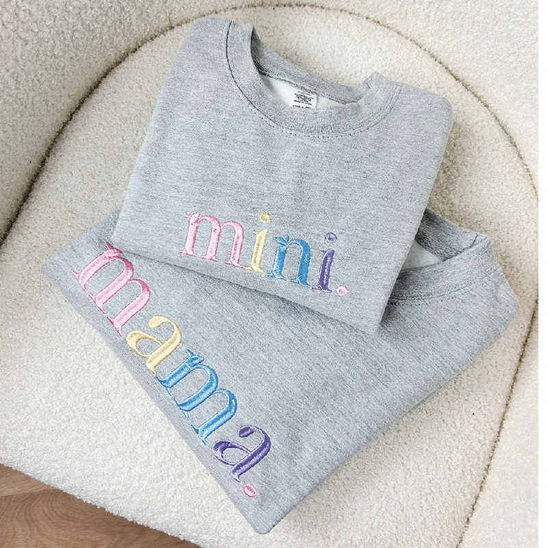 Mama & Mini Pastel Embroidered Heather Grey Sweatshirts