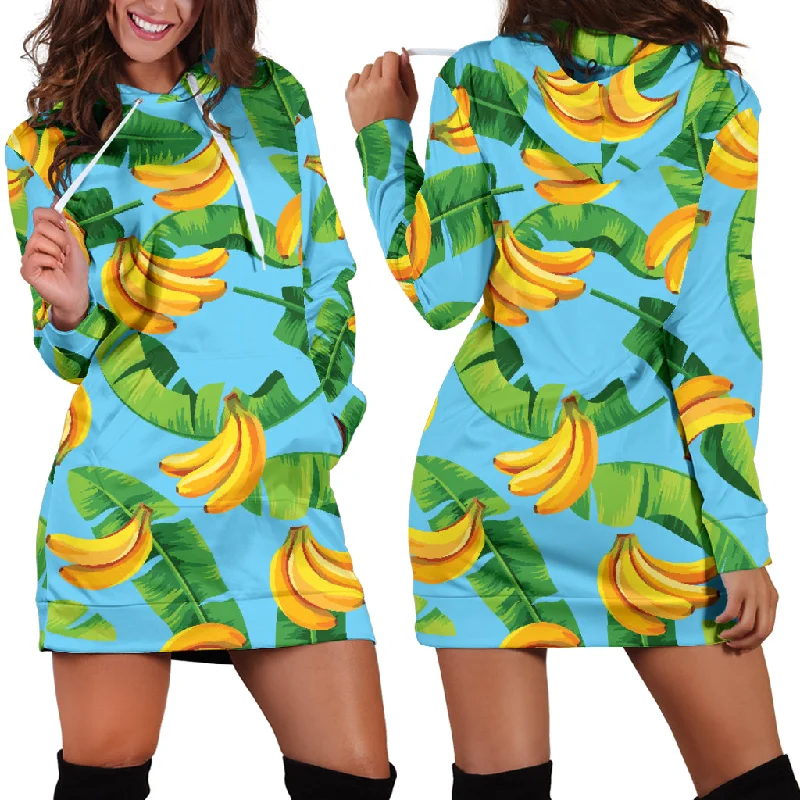 Banana Leaves Banana Design Pattern Women'S Hoodie Dress