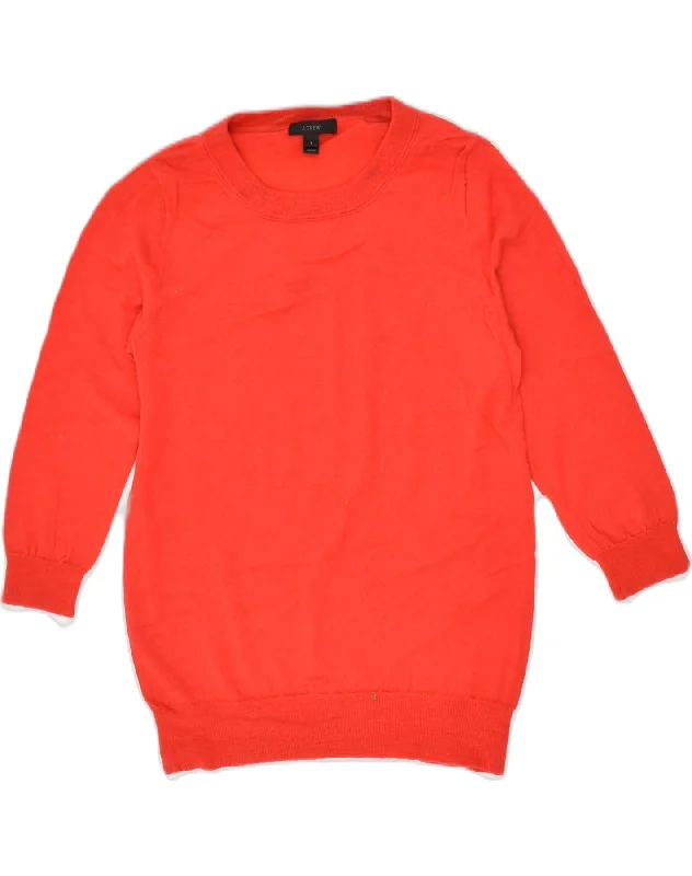 J. CREW Womens Crew Neck Jumper Sweater UK 10 Small Orange Cotton