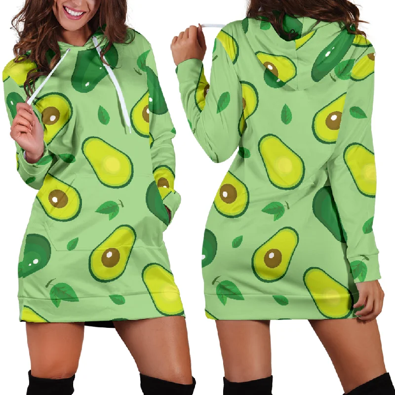 Avocado Pattern Green Background Women'S Hoodie Dress