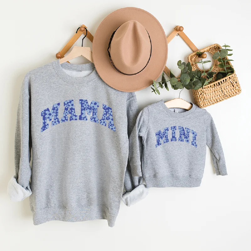 Mama & Mini Blue Floral Matching Heather Grey Sweatshirts