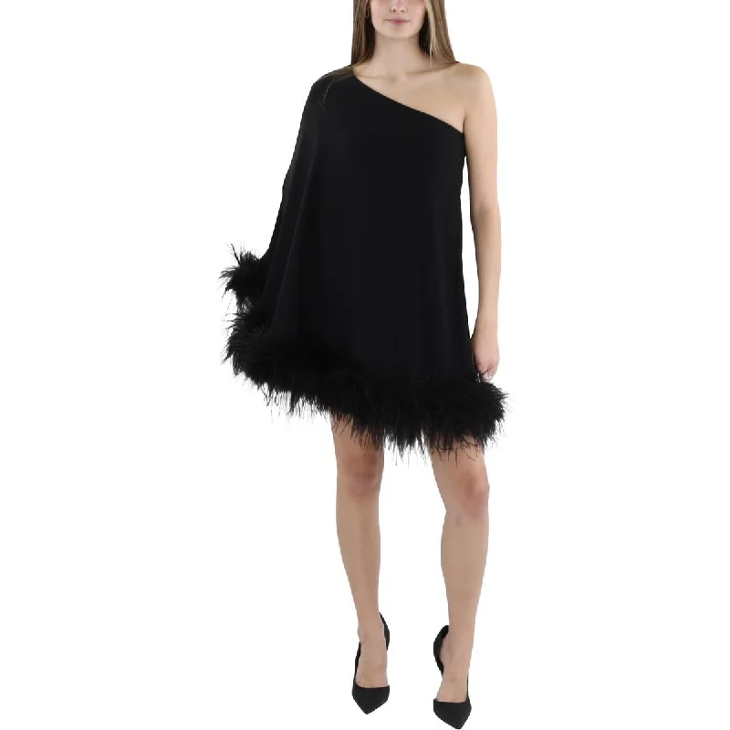 Marlene Womens Ostrich Feather Mini Cocktail And Party Dress