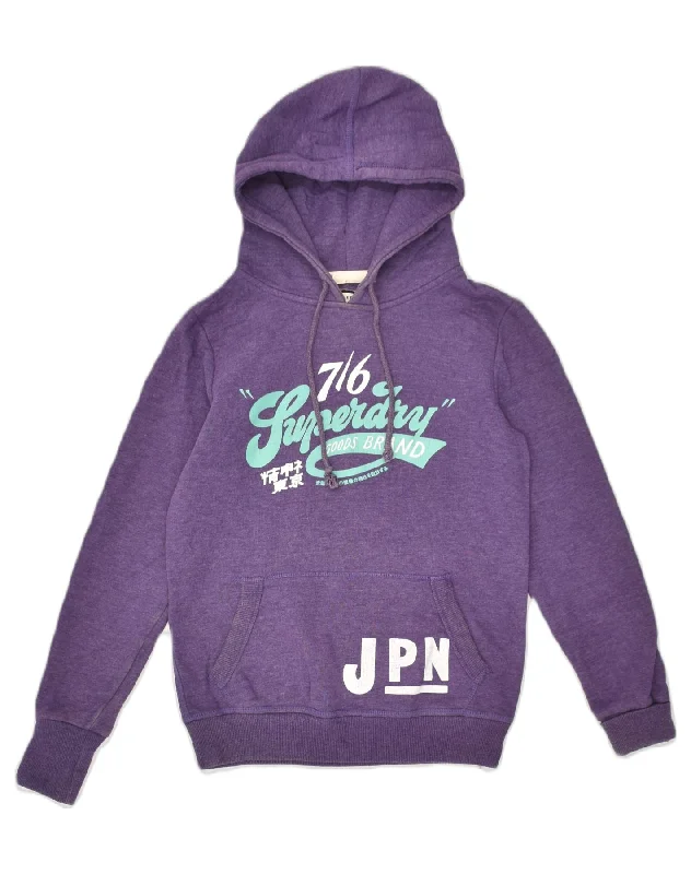 SUPERDRY Womens Graphic Hoodie Jumper UK 10 Small Purple Cotton