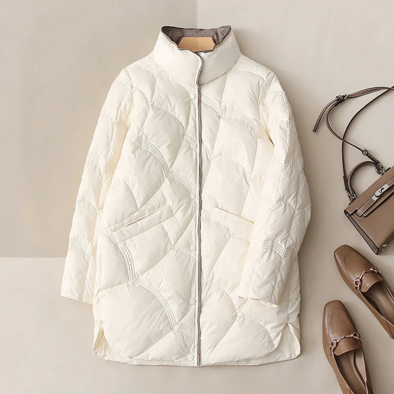 Fashion Stand Collar X-Long Women Down Jackets Female Casual Loose Ultra