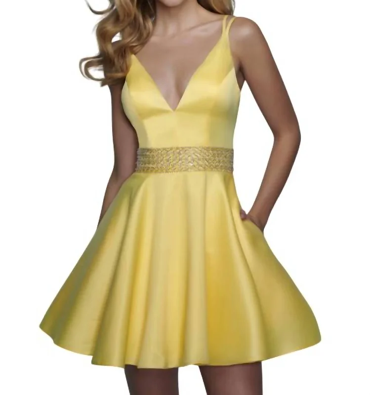 Satin Skater Dress In Yellow