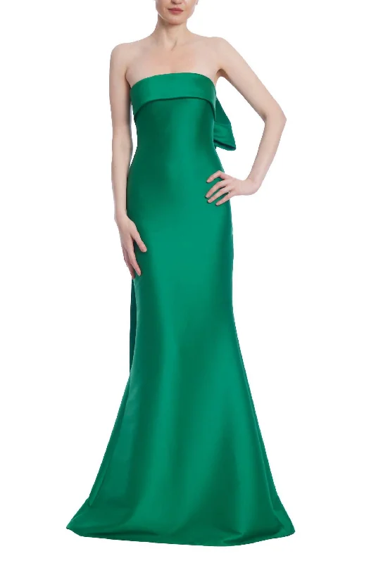 Bow Back Gown Dress In Emerald