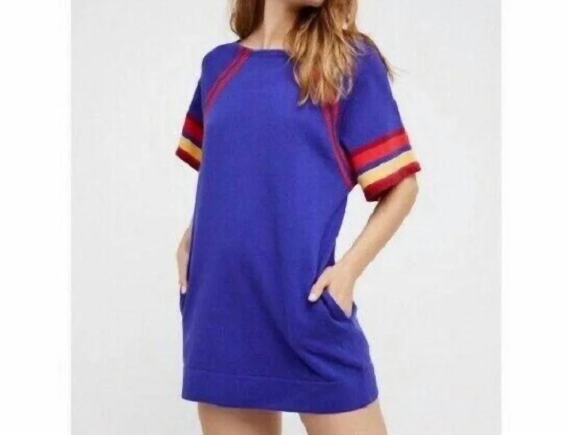 Knit Short Sleeve Striped Minidress In Blue, Red, Yellow