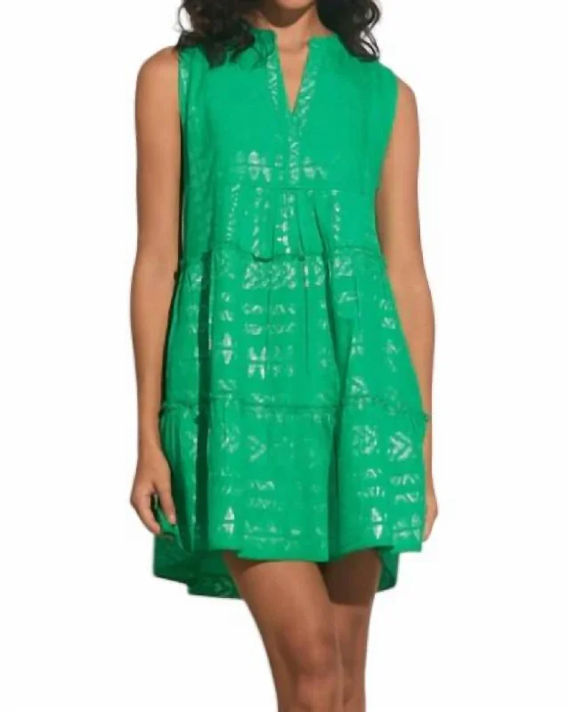 Arrow Print Dress In Green/ Silver