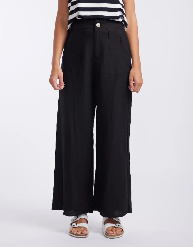 Jude Wide Leg Linen Pants - Black