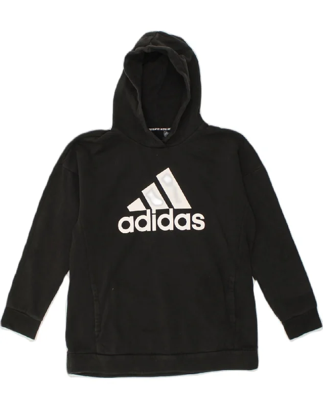 ADIDAS Womens Graphic Hoodie Jumper UK 12/14 Medium Black Cotton