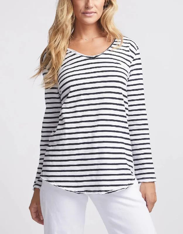 Original V-Neck Long Sleeve T-Shirt - Black/White Stripe