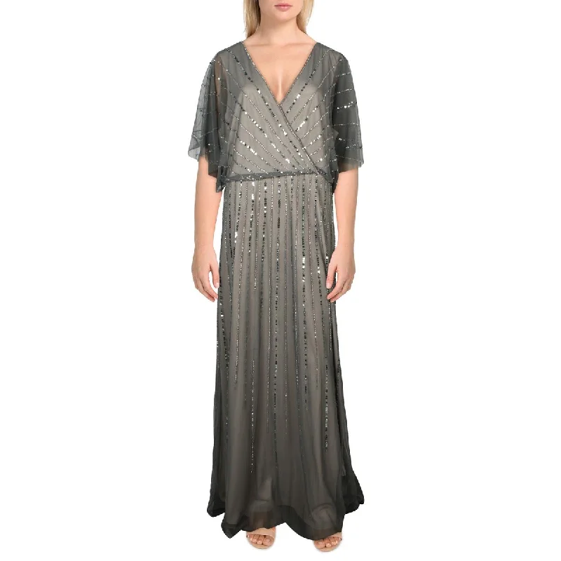 Womens Embellished V-Neck Evening Dress