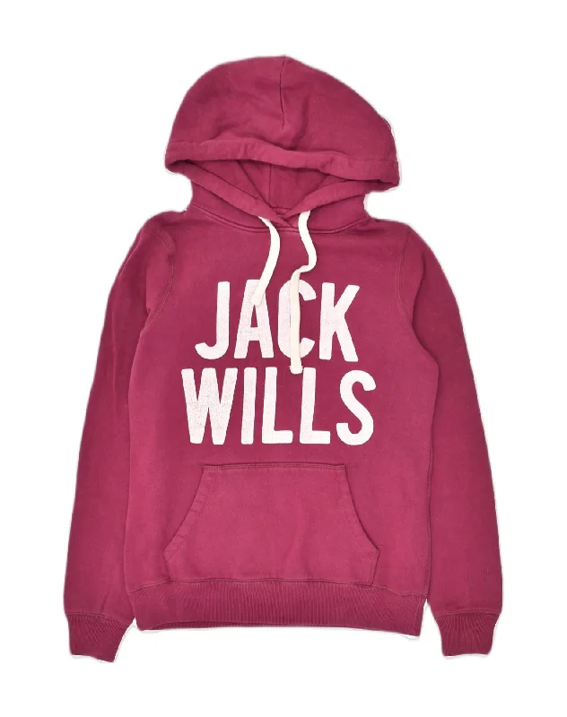 JACK WILLS Womens Graphic Hoodie Jumper UK  8 Small Maroon Cotton