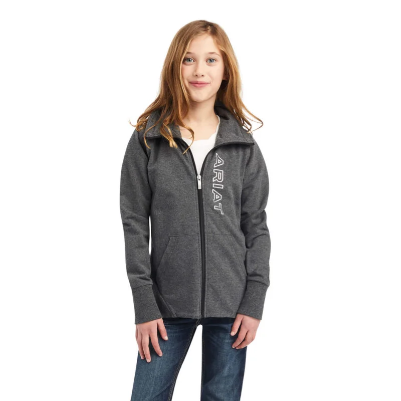 Ariat® Girl's Team Logo Full Zip Charcoal Grey Sweatshirt 10041370