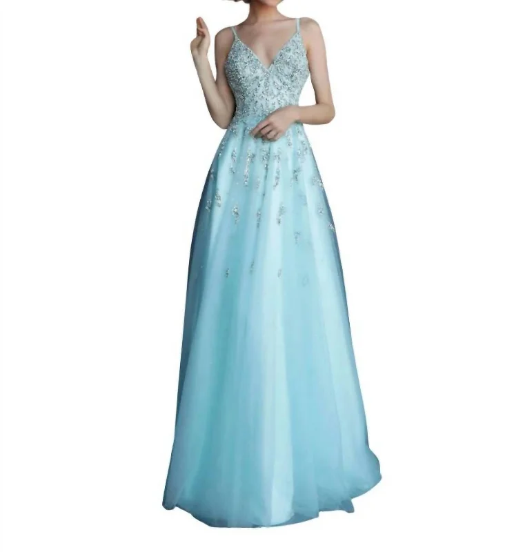 Beaded Bodice Ball Gown In Light Blue