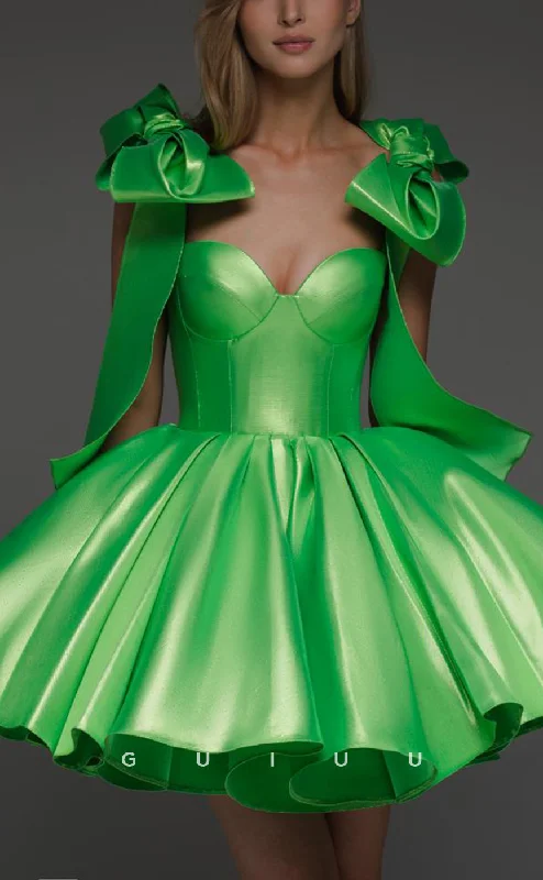 GH622 - Classic & TimelessTiered Satin Sweetheart Homecoming Dress With Bowknot Straps