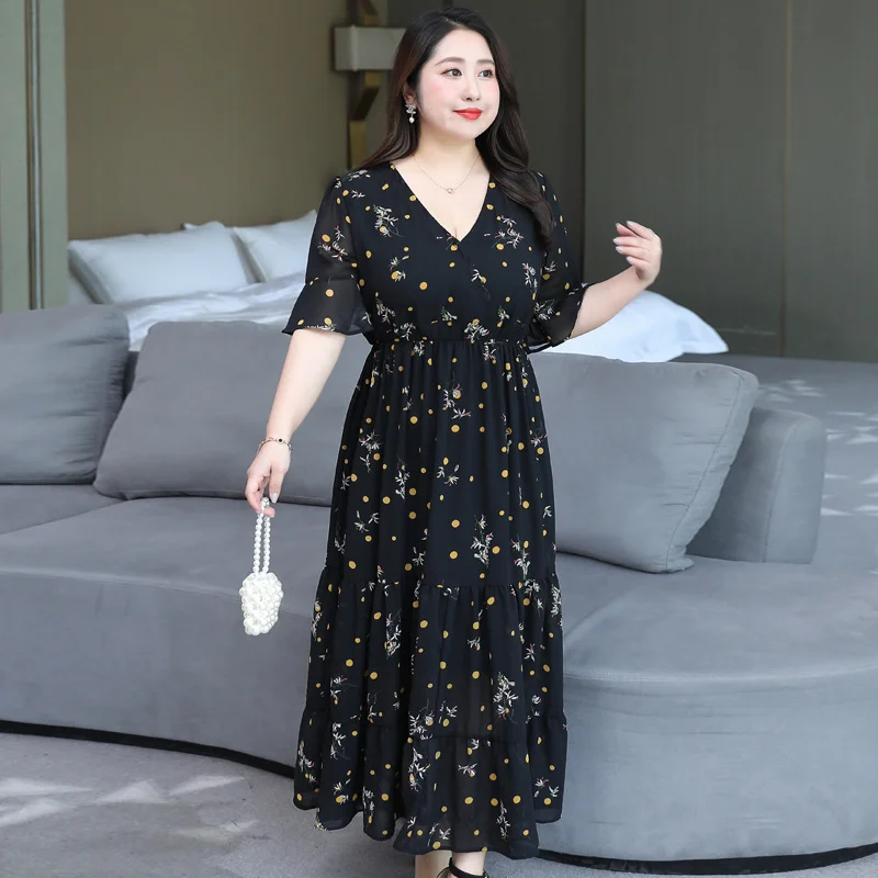 (4XL-8XL) Plus Size Bell Sleeve Floral Midi Dress (EXTRA BIG SIZE)