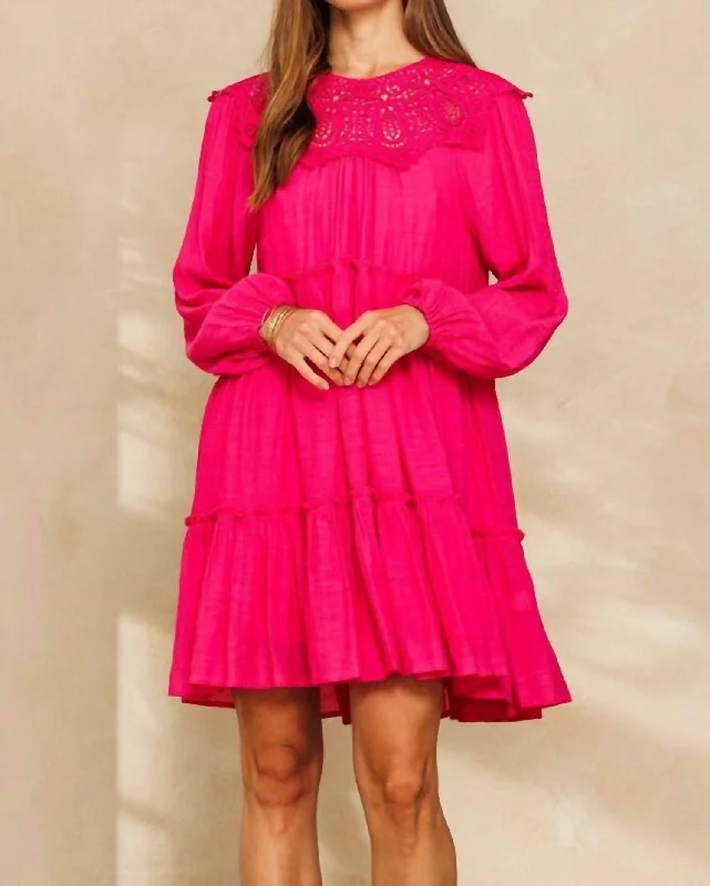 Lacey Tiered Dress In Pink