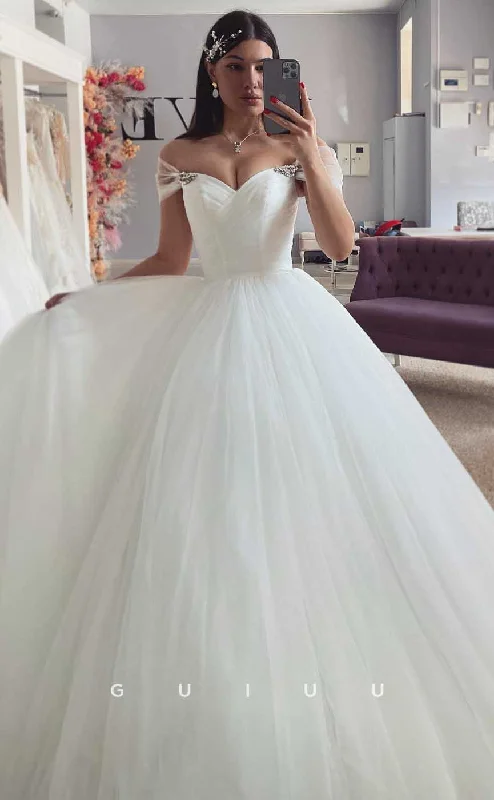 GW810 -  Elegant A-Line Off-Shoulder Strapless Floor-Length Wedding Dress