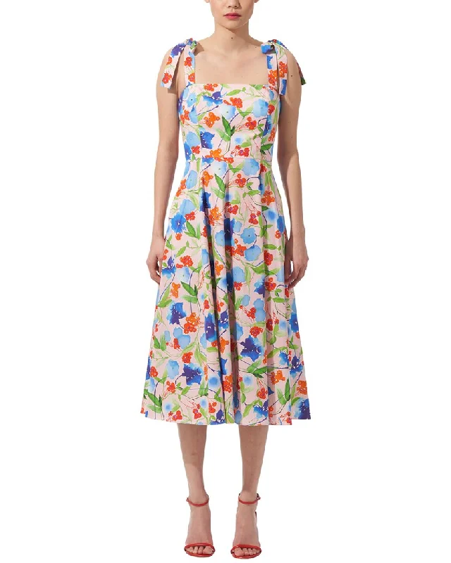 Carolina Herrera Bow Strap Square Neck Midi Dress