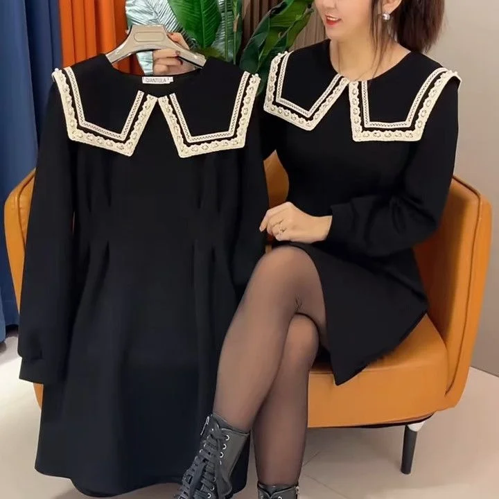 Plus Size Sailor Black Long Sleeve Dress