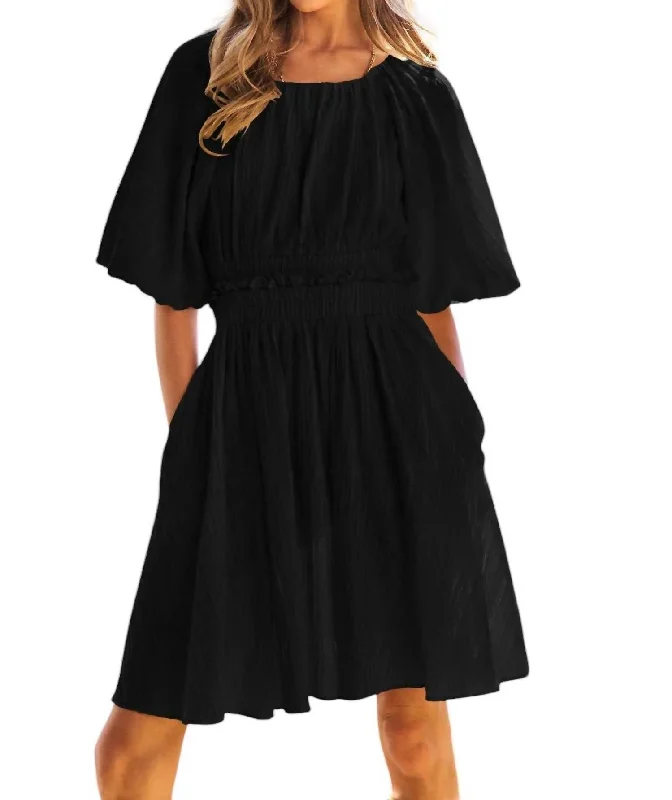 Puff Sleeve Mini Dress In Black