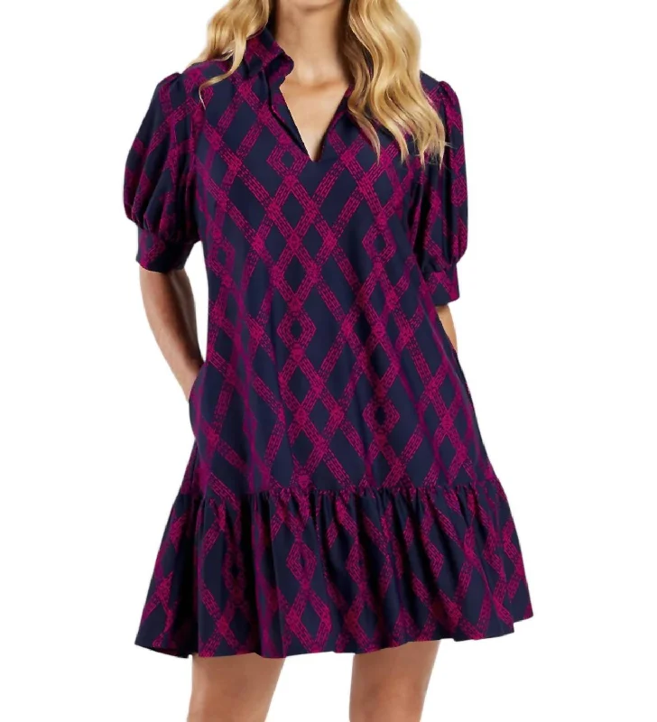 Tierney Diamond Lattice Dress In Navy