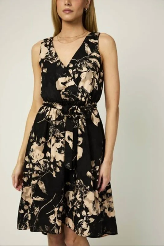 Floral Harmony Burnout Hi-Lo Dress In Black