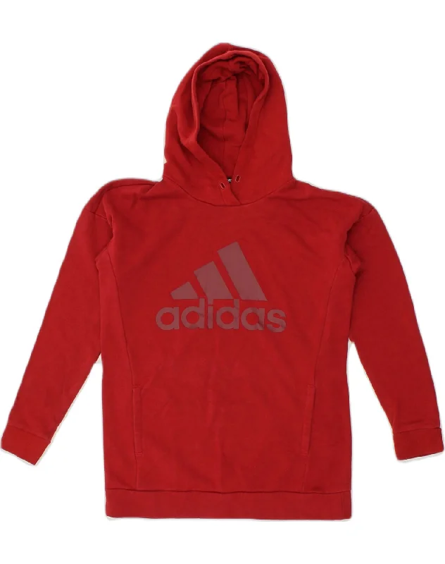 ADIDAS Womens Oversized Graphic Hoodie Jumper UK 4/6 XS Red Cotton