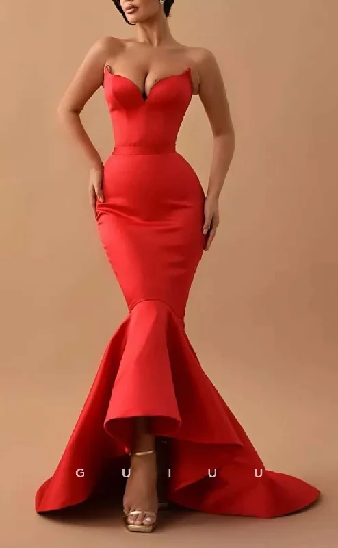 G3146 - Mermaid Sweetheart Satin Long Formal Prom Evening Dresses