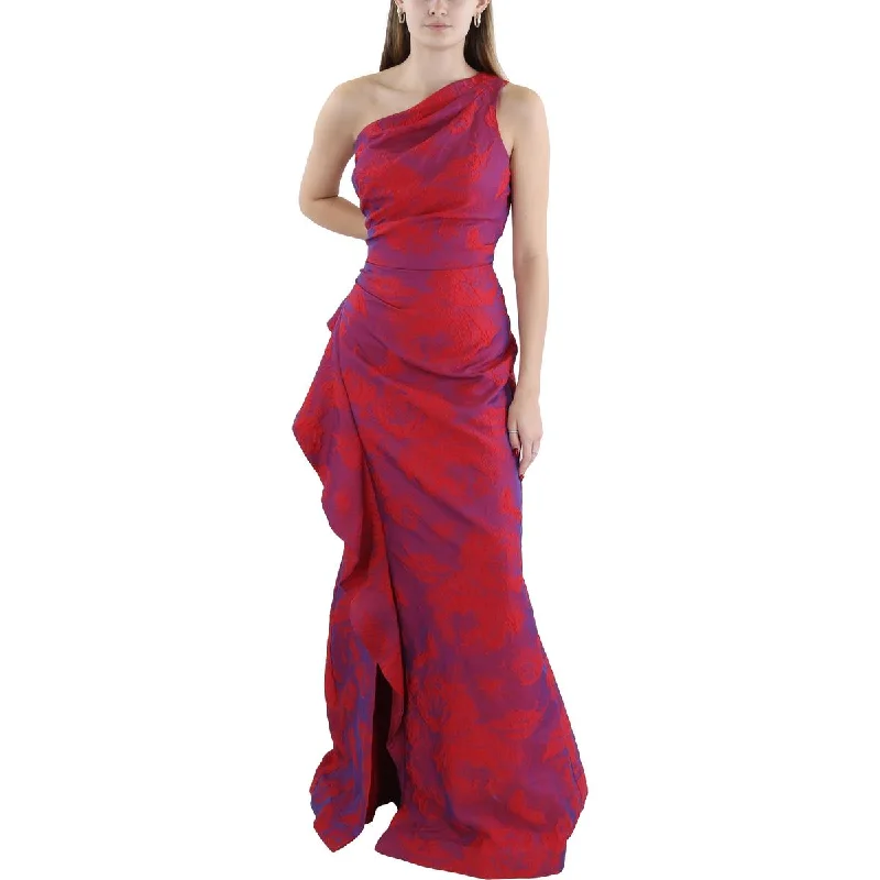 Womens Ruffled One Shoulder Evening Dress